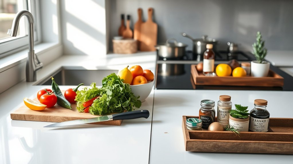 organized kitchen counter zones