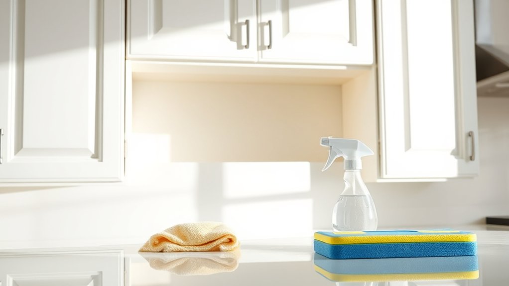 thoroughly clean cabinet surfaces